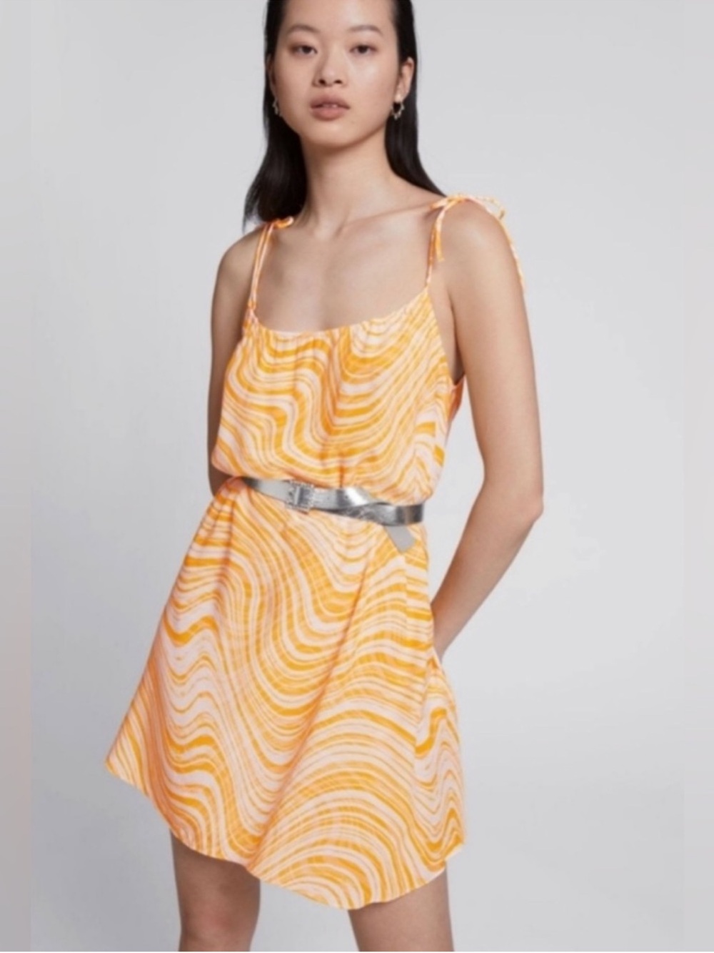 & Other Stories Maxi Dress Medium Yellow Swirl Print Mesh Sleeveless 70s Retro